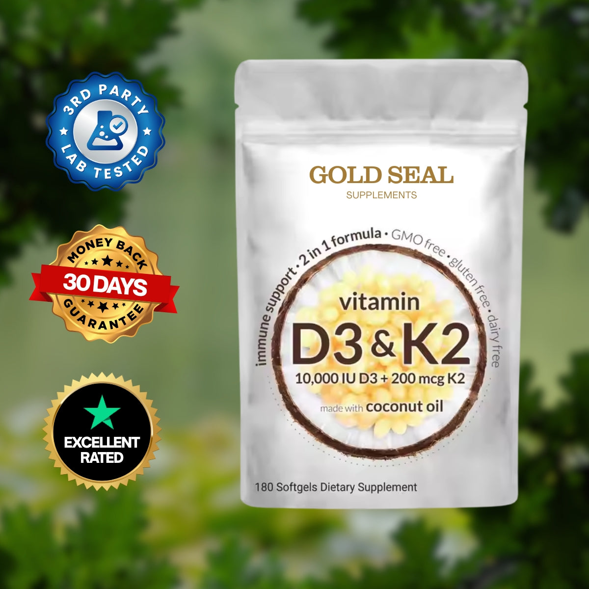 High-Potency Vitamin D3 & K2 Softgels (Single)